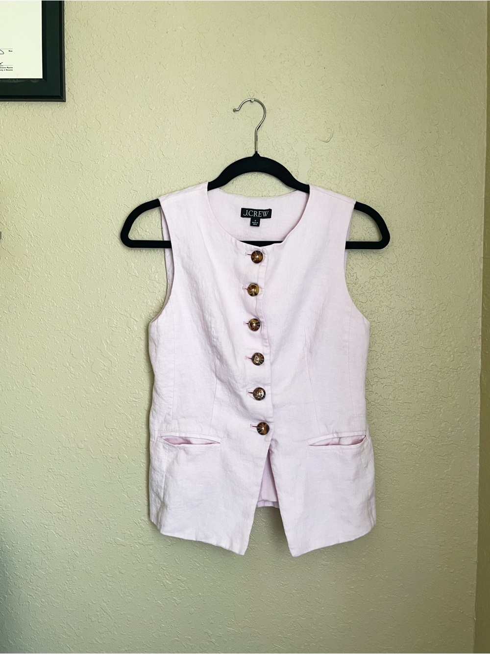 . Crew Cutaway Vest Top Linen Size 0 Light Pink Quiet Luxury Sophisticated